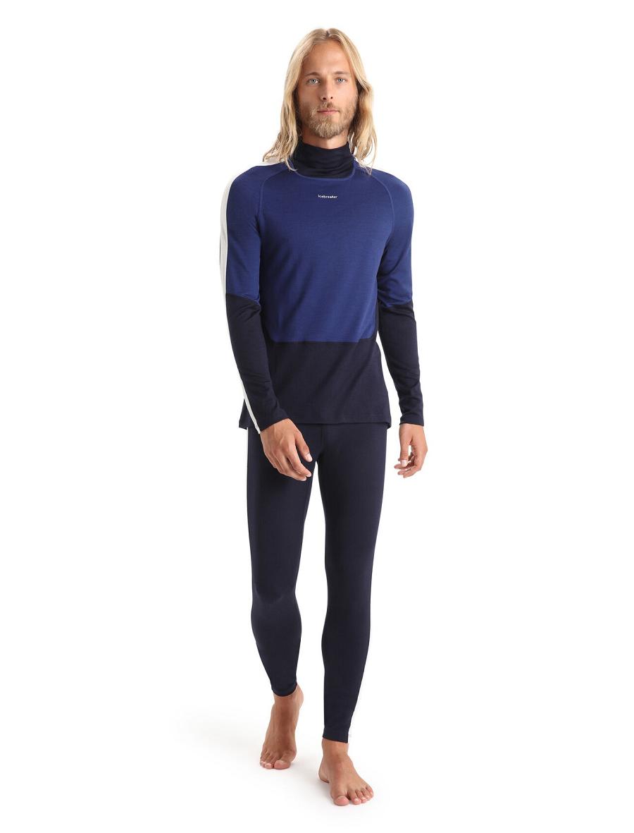 Men's Icebreaker Merino 200 Sonebula Long Sleeve High Neck Thermal Top Base Layers Midnight Navy / Royal Navy | CA 1601QMAZ